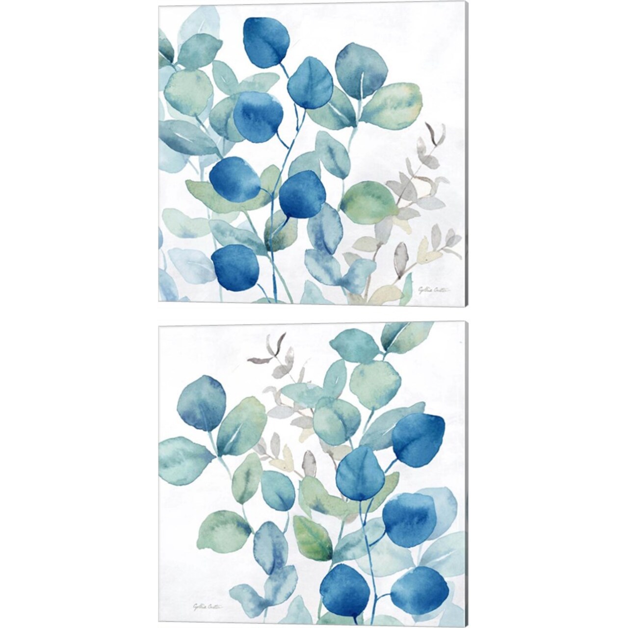 Eucalyptus Leaves Navy by Cynthia Coulter 14" x 14" Canvas Wall Art (Set of 2)